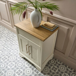 Homestylestore Antique White And Oak 645mm Bathroom Vanity Unit And Brushed Copper T Bar Handles - thumbnail 3