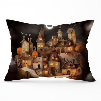 Warren Reed Designer Spooky Halloween Village Cushions 33Cm X 48Cm - image 1
