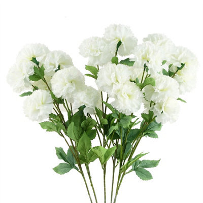 Leaf Pack Of 6 X 70Cm White Artificial Carnation Stem - 24 Flowers - image 1
