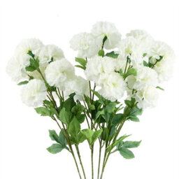 Leaf Pack Of 6 X 70Cm White Artificial Carnation Stem - 24 Flowers