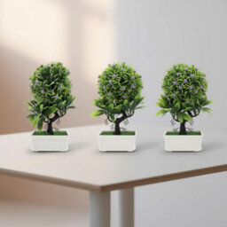 3Pcs Artificial Bonsai Tree - Fake Plant In Pot Artificial Plants Japanese Pine Bonsai Plant For Home Decoration - thumbnail 2