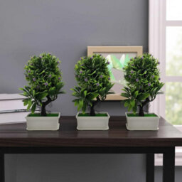 3Pcs Artificial Bonsai Tree - Fake Plant In Pot Artificial Plants Japanese Pine Bonsai Plant For Home Decoration - thumbnail 6