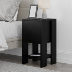 Decortie Ema Modern Compact Bedside Table Nightstand 30Cm Drop-Door Storage Black Bedroom - thumbnail 1