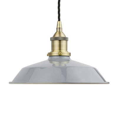 French Grey Small Trinity Metal Painted Dome Pendant Light With Antique Brass Lamp Holder And Black Twisted Cable - Se Home - image 1