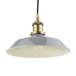 French Grey Small Trinity Metal Painted Dome Pendant Light With Antique Brass Lamp Holder And Black Twisted Cable - Se Home - thumbnail 2