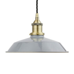 French Grey Small Trinity Metal Painted Dome Pendant Light With Antique Brass Lamp Holder And Black Twisted Cable - Se Home