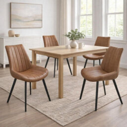 Malmo Tan Dining Chair Scandinavian Modern Faux Leather Seat