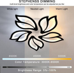 Pheashine White 5-Head Petal Led Chandelier, 45W Dimmable With Remote Control, Metal And Acrylic - thumbnail 3