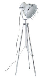 Orsina Tripod White Floor Lamp, Adjustable Chrome Metal Legs & Tilt Angle Head, Industrial Style Lighting