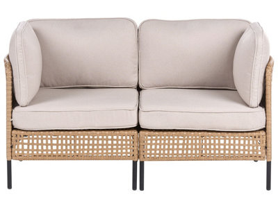 Wyld And Coco Evergarden Outdoor 2-Seater Beige Pe Rattan Sofa With Steel Frame And Removable Cushion Covers - image 1