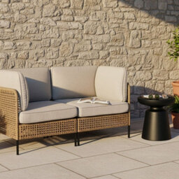 Wyld And Coco Evergarden Outdoor 2-Seater Beige Pe Rattan Sofa With Steel Frame And Removable Cushion Covers - thumbnail 2