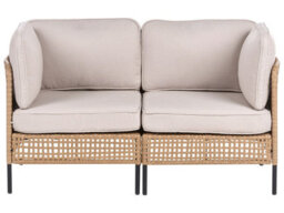 Wyld And Coco Evergarden Outdoor 2-Seater Beige Pe Rattan Sofa With Steel Frame And Removable Cushion Covers - thumbnail 1