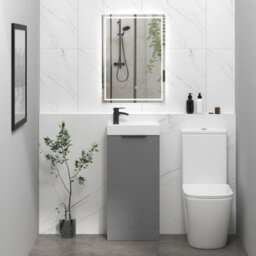 Royal Bathrooms Royal Bathroom Como 400mm Floor Standing Cloakroom Vanity Unit Ceramic Basin Sink 1 Door Indigo Grey Gloss With Matt Black Handle - thumbnail 4