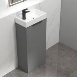 Royal Bathrooms Royal Bathroom Como 400mm Floor Standing Cloakroom Vanity Unit Ceramic Basin Sink 1 Door Indigo Grey Gloss With Matt Black Handle - thumbnail 6