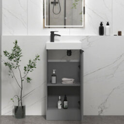 Royal Bathrooms Royal Bathroom Como 400mm Floor Standing Cloakroom Vanity Unit Ceramic Basin Sink 1 Door Indigo Grey Gloss With Matt Black Handle - thumbnail 5