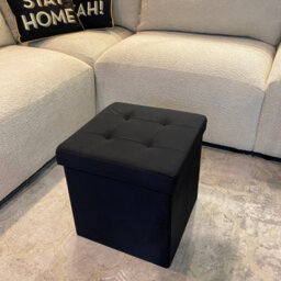 Home Luxe Interiors Black Square Foldable Brushed Velvet Storage Box Pouffe Seat Ottoman - thumbnail 1