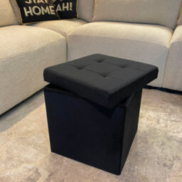 Home Luxe Interiors Black Square Foldable Brushed Velvet Storage Box Pouffe Seat Ottoman - thumbnail 5