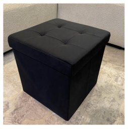 Home Luxe Interiors Black Square Foldable Brushed Velvet Storage Box Pouffe Seat Ottoman - thumbnail 4