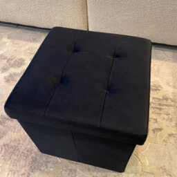 Home Luxe Interiors Black Square Foldable Brushed Velvet Storage Box Pouffe Seat Ottoman - thumbnail 3