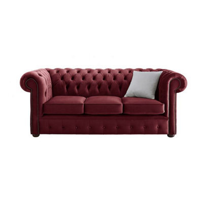 Chesterfield 3 Seater Malta Red Velvet Fabric Sofa In Classic Style - image 1