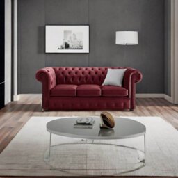 Chesterfield 3 Seater Malta Red Velvet Fabric Sofa In Classic Style - thumbnail 3