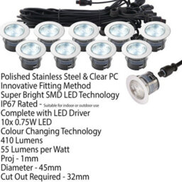 Ip67 Outdoor Decking Plinth Lights 10X 45mm Colour Changing Daylight Blue Lamp - thumbnail 2