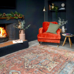 Loomed Distressed Terracotta Blue Persian Style Washable Non Slip Rug 60X110Cm - thumbnail 3