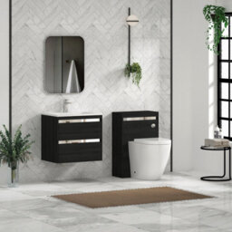 Royal Bathrooms Orion 600mm Wall Hung Bathroom Vanity Unit 2 Drawer Hale Black With Matt Stone Basin & Chrome Accent Trim - thumbnail 4