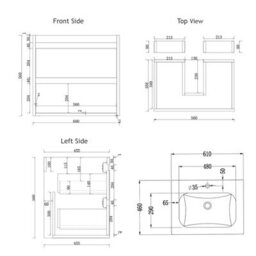 Royal Bathrooms Orion 600mm Wall Hung Bathroom Vanity Unit 2 Drawer Hale Black With Matt Stone Basin & Chrome Accent Trim - thumbnail 8