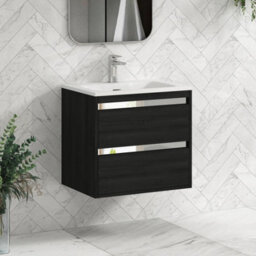 Royal Bathrooms Orion 600mm Wall Hung Bathroom Vanity Unit 2 Drawer Hale Black With Matt Stone Basin & Chrome Accent Trim - thumbnail 6