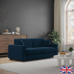 Lucas Navy Plush Chenille Fabric 3 Seater Sofa Bed With Memory Foam Mattress & Storage - Converts Easily Into Large Double Bed - thumbnail 1