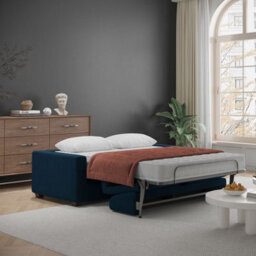 Lucas Navy Plush Chenille Fabric 3 Seater Sofa Bed With Memory Foam Mattress & Storage - Converts Easily Into Large Double Bed - thumbnail 3
