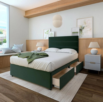 Bedmaster Majestic 1000 Pocket Sprung Emerald Green Plush Velvet 4 Drawer Divan Set Super King - image 1