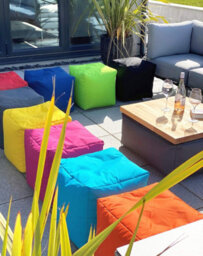 Beautiful Beanbags Beanbag Cube Footstool - Water-Resistant Pouffe For Indoor Or Outdoor Use - Black