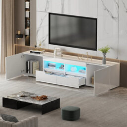 White 200Cm Tv Unit Stand Cabinet W/led Lights High Gloss Doors - thumbnail 3