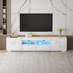 White 200Cm Tv Unit Stand Cabinet W/led Lights High Gloss Doors - thumbnail 4