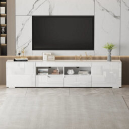 White 200Cm Tv Unit Stand Cabinet W/led Lights High Gloss Doors - thumbnail 5