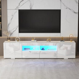 White 200Cm Tv Unit Stand Cabinet W/led Lights High Gloss Doors - thumbnail 6