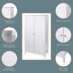 Core Products Como 2 Door Painted White Wardrobe, H182.0Cm X W94.5Cm X D52.0Cm - thumbnail 7