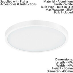 Elegant 400mm Round White Led Wall And Ceiling Light - 25W, 3000K - thumbnail 2