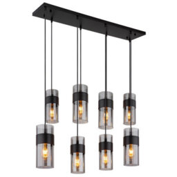 Luminosa Lighting Luminosa Scarfina Cluster Pendant Ceiling Light Matt Black Smoke Glass Shade 8X E27 - thumbnail 1