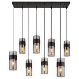 Luminosa Lighting Luminosa Scarfina Cluster Pendant Ceiling Light Matt Black Smoke Glass Shade 8X E27 - thumbnail 3