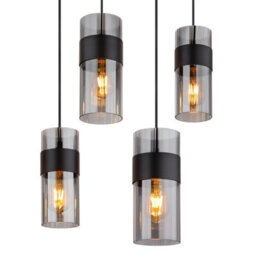 Luminosa Lighting Luminosa Scarfina Cluster Pendant Ceiling Light Matt Black Smoke Glass Shade 8X E27 - thumbnail 4
