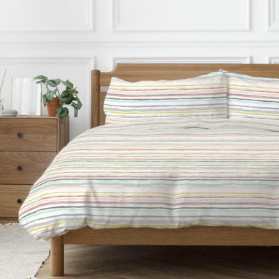Copenhagen Home Painterly Stripe King Size Duvet Colour Set With Pillowcases - Coral