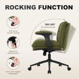 Green Accent Chair With Flip-Up Arms Ergonomic Adjustable Height & Wheels - thumbnail 5
