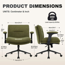 Green Accent Chair With Flip-Up Arms Ergonomic Adjustable Height & Wheels - thumbnail 3