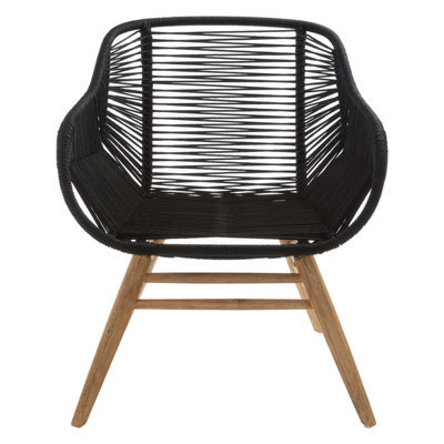 Orsina Black Rope Armchair, Back And Armrest Garden Chair, Eco-Friendly Rope Desk Chair, Lightweight Dining Chair - image 1