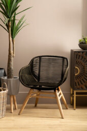 Orsina Black Rope Armchair, Back And Armrest Garden Chair, Eco-Friendly Rope Desk Chair, Lightweight Dining Chair - thumbnail 2