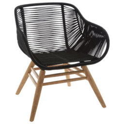 Orsina Black Rope Armchair, Back And Armrest Garden Chair, Eco-Friendly Rope Desk Chair, Lightweight Dining Chair - thumbnail 3