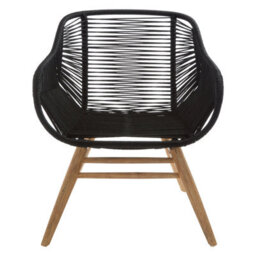 Orsina Black Rope Armchair, Back And Armrest Garden Chair, Eco-Friendly Rope Desk Chair, Lightweight Dining Chair - thumbnail 1